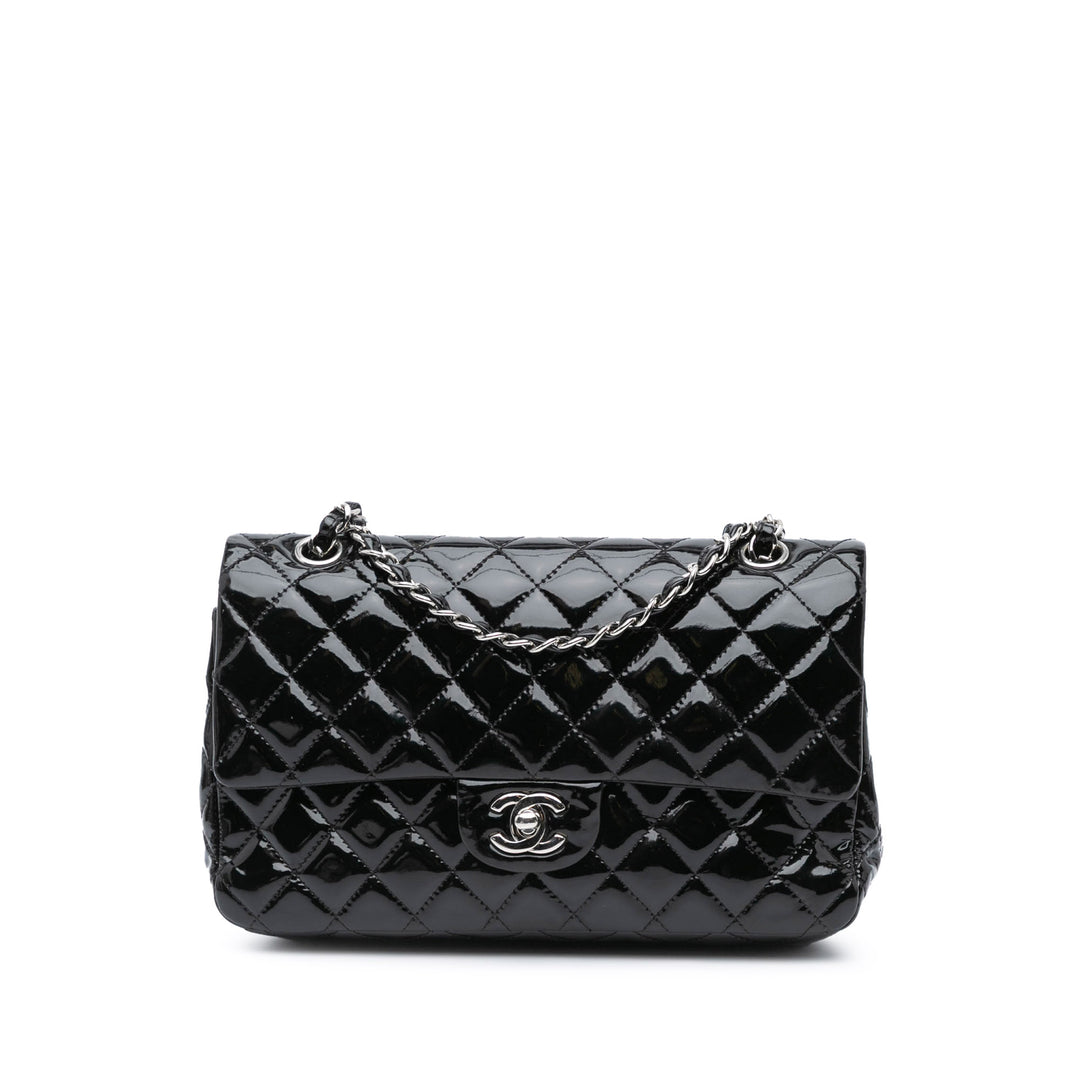 Medium Classic Patent Double Flap Black - Gaby Paris