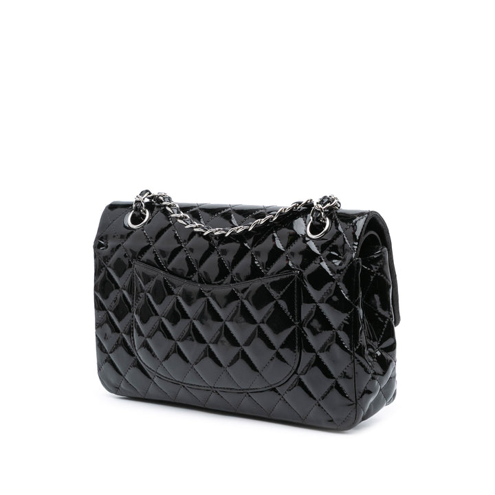 Medium Classic Patent Double Flap Black - Gaby Paris