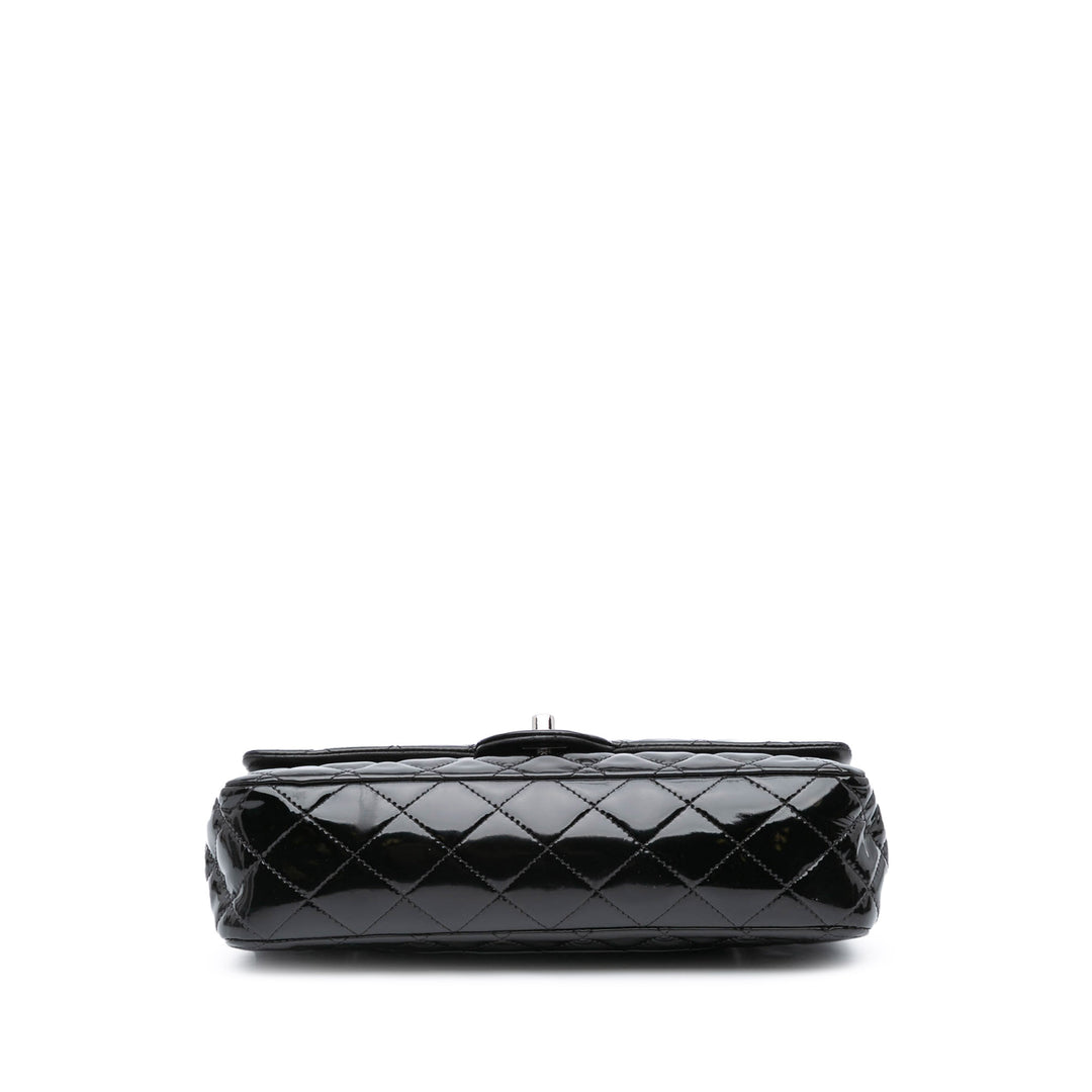 Medium Classic Patent Double Flap Black - Gaby Paris