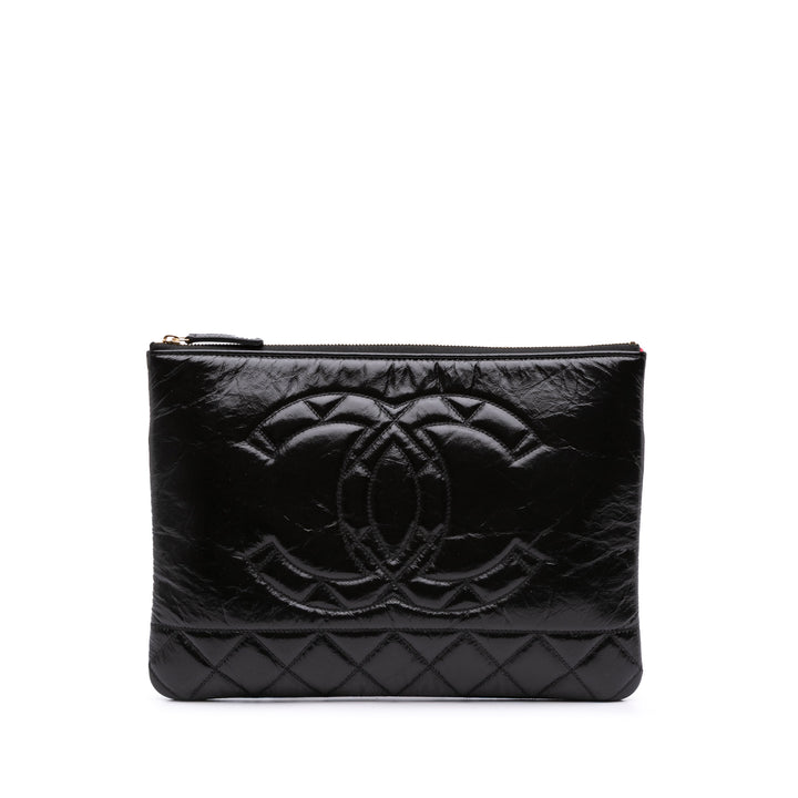 Medium Shiny Aged Calfskin O Case Clutch Black - Gaby Paris