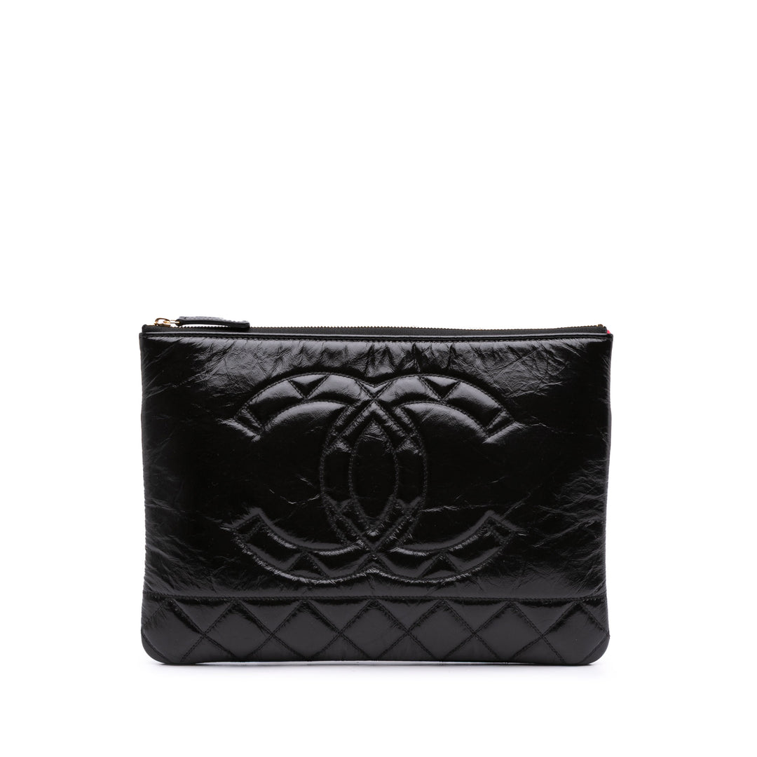 Medium Shiny Aged Calfskin O Case Clutch Black - Gaby Paris