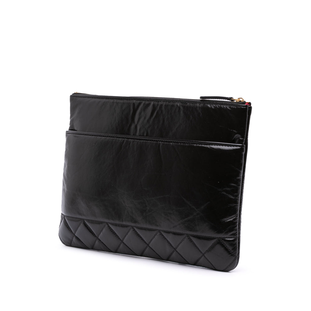 Medium Shiny Aged Calfskin O Case Clutch Black - Gaby Paris