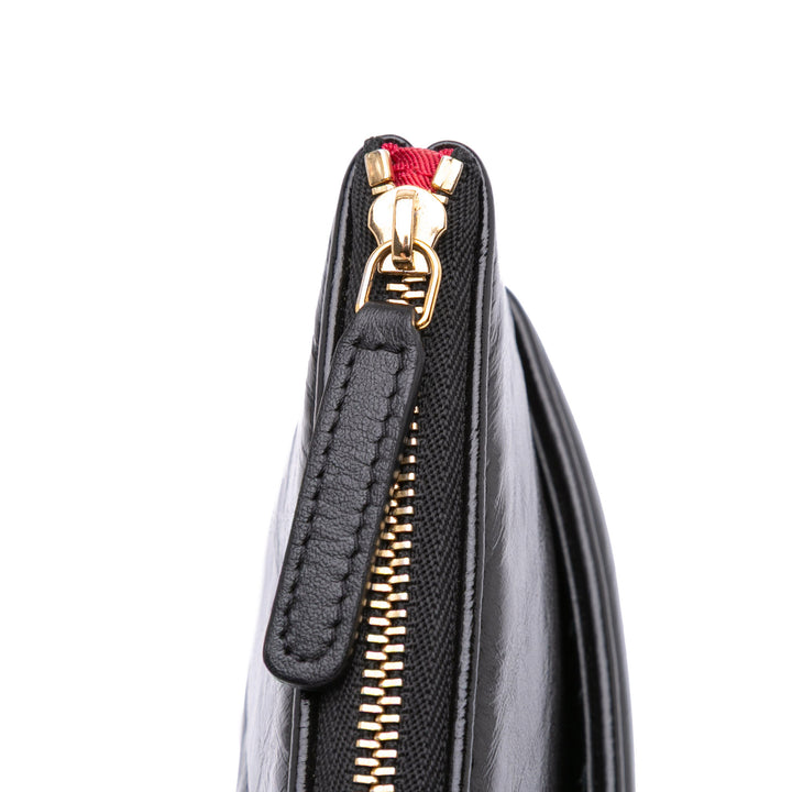 Medium Shiny Aged Calfskin O Case Clutch Black - Gaby Paris