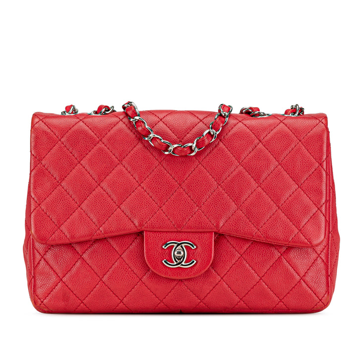 Jumbo Classic Caviar Single Flap Red - Gaby Paris