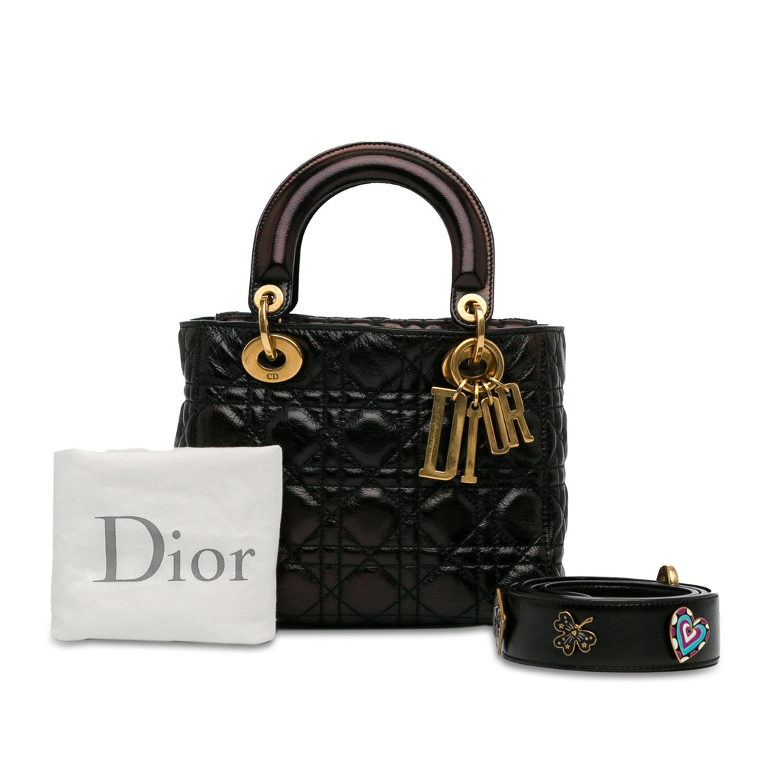 Small Crinkled Patent Cannage Lucky Badges My Lady Dior Black - Gaby Paris