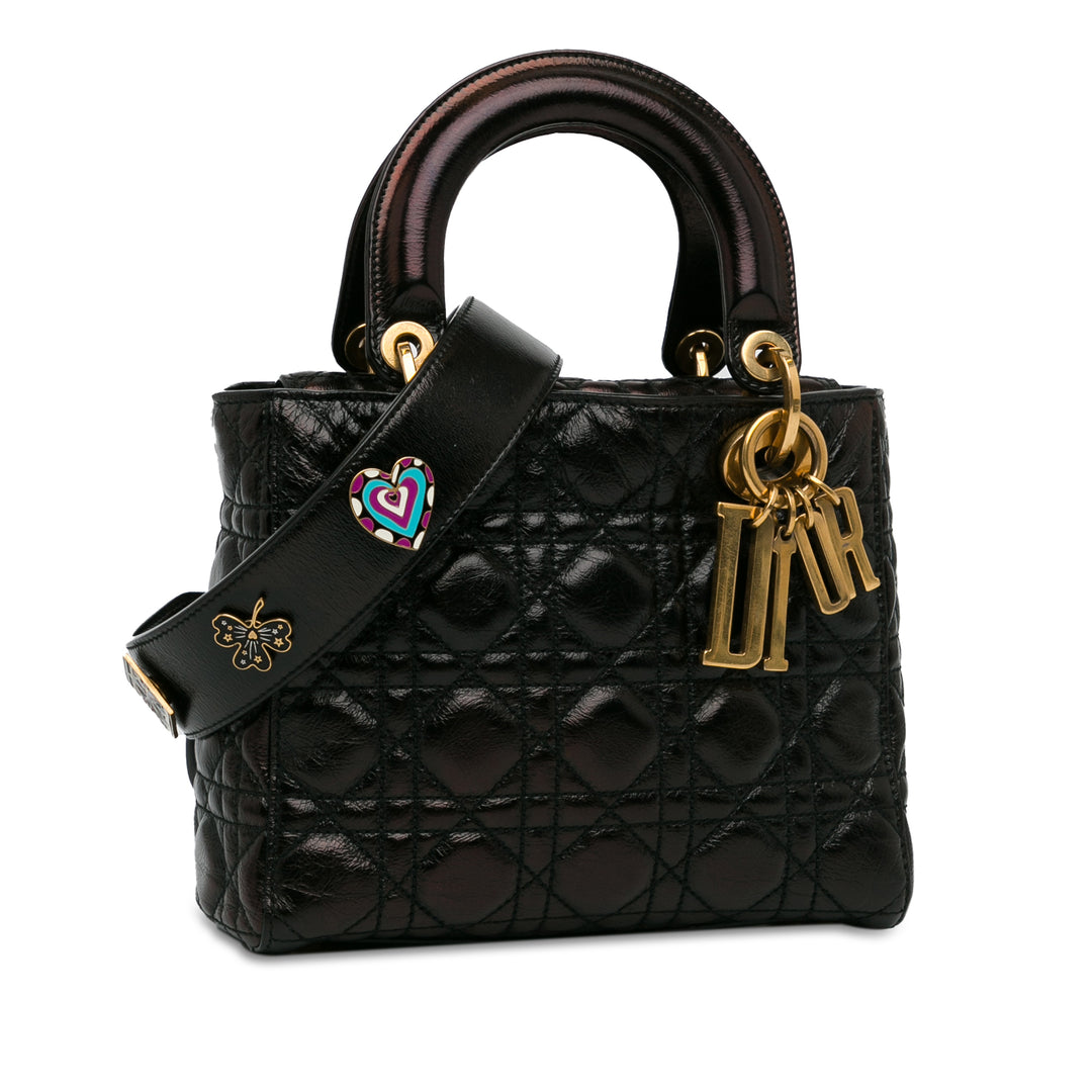 Small Crinkled Patent Cannage Lucky Badges My Lady Dior Black - Gaby Paris