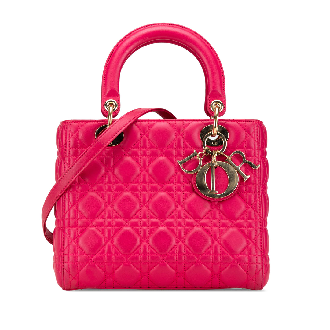 Medium Lambskin Cannage Lady Dior Pink - Gaby Paris