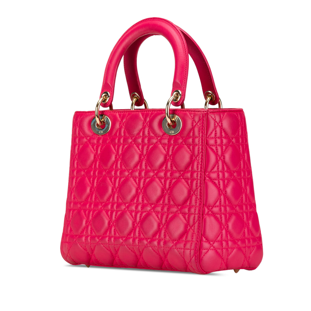 Medium Lambskin Cannage Lady Dior Pink - Gaby Paris