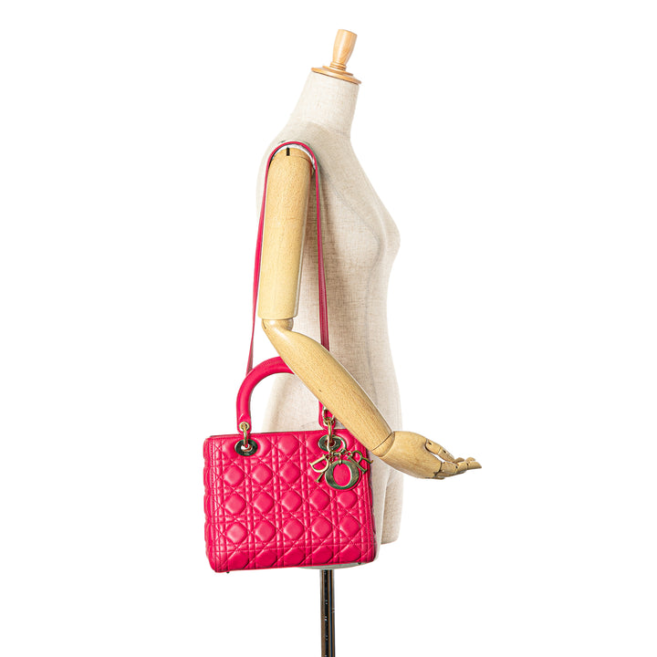 Medium Lambskin Cannage Lady Dior Pink - Gaby Paris