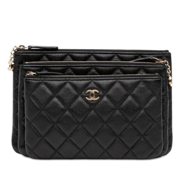 Chanel CC Matelassé Caviar Multi Zip Pochette