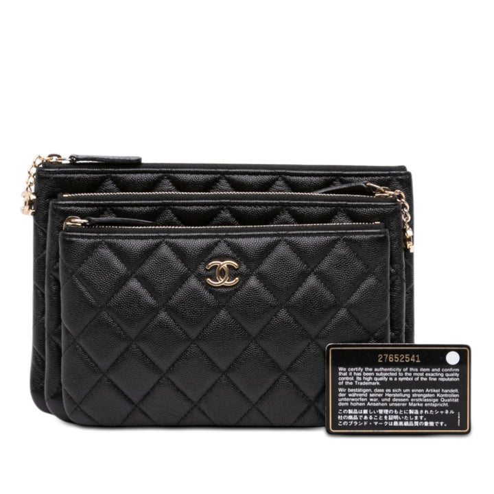 Chanel CC Matelassé Caviar Multi Zip Pochette