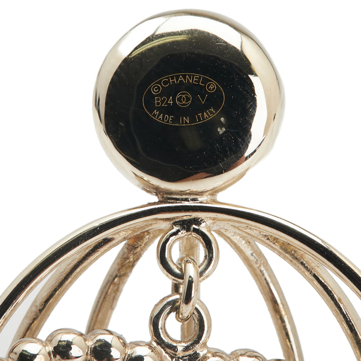 CC Gold Plated Faux Pearl and Rhinestones Logo Birdcage Brooch Gold - Gaby Paris