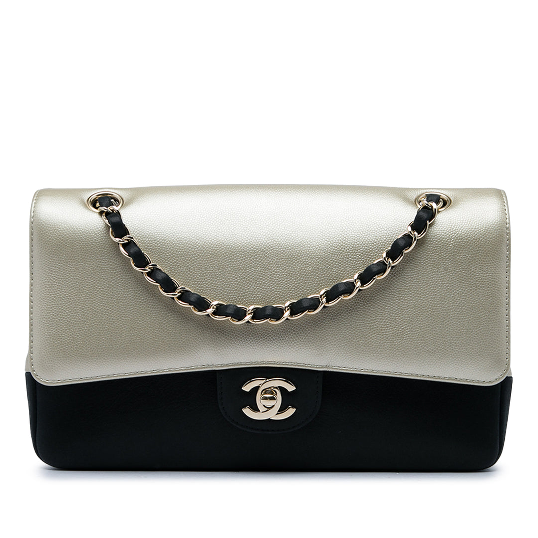 Classic Bicolore et Irisé Double rabat Moyen Cuir caviar Noir