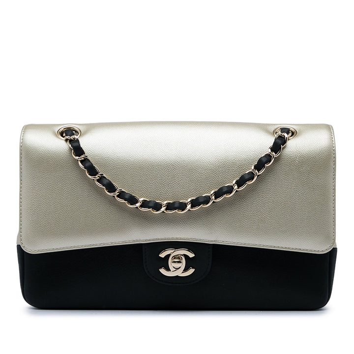 Classic Bicolore et Irisé Double rabat Moyen Cuir caviar Noir