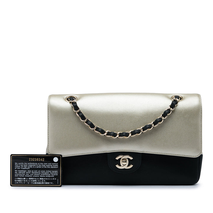 Classic Bicolore et Irisé Double rabat Moyen Cuir caviar Noir