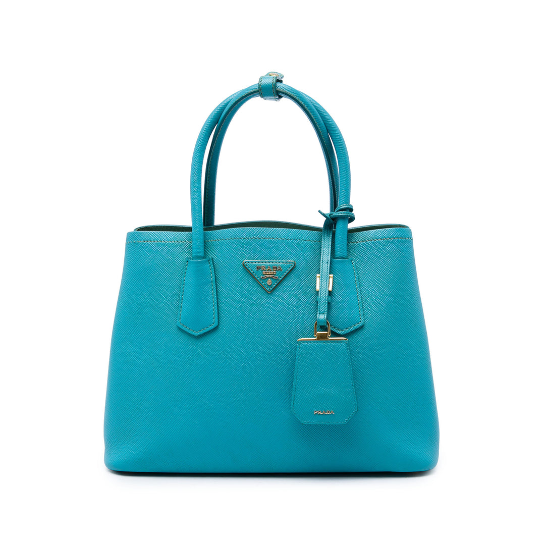 Prada Sac à main Double Saffiano Moyen Bleu – vue principale – GABY PARIS
