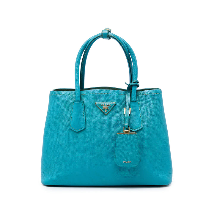 Prada Sac à main Double Saffiano Moyen Bleu – vue principale – GABY PARIS