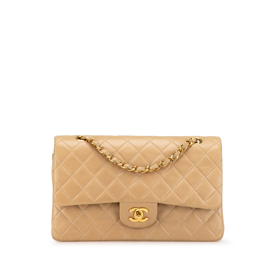 Medium Classic Lambskin Double Flap Brown - Gaby Paris