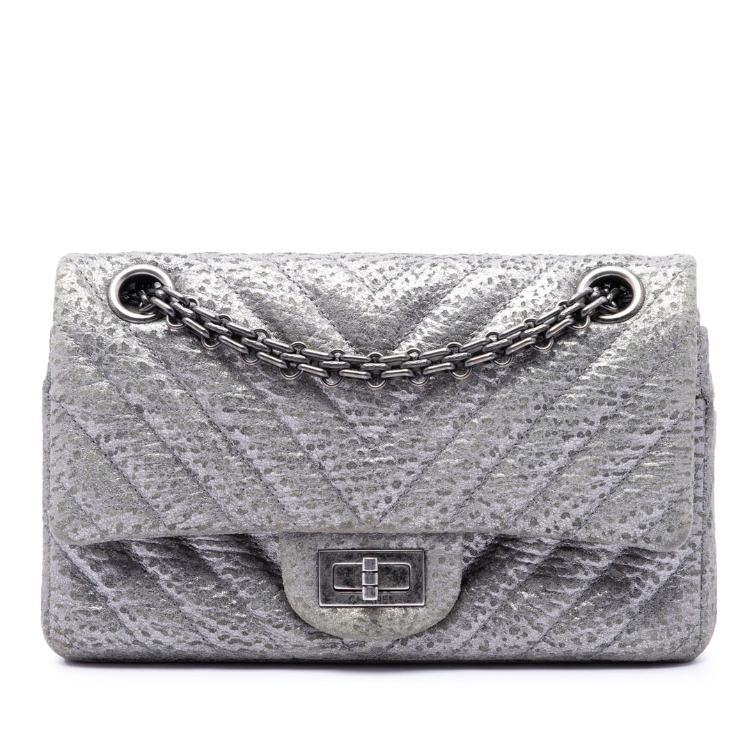 Chanel Chevron Metallic Textured Cuir de veau Reissue 2.55 Double rabat 224