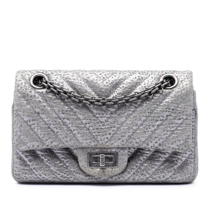 Chanel Chevron Metallic Textured Cuir de veau Reissue 2.55 Double rabat 224