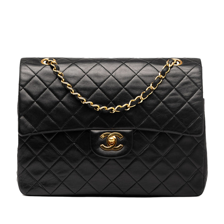 Chanel Medium Tall Classic Cuir d’agneau Double rabat Noir