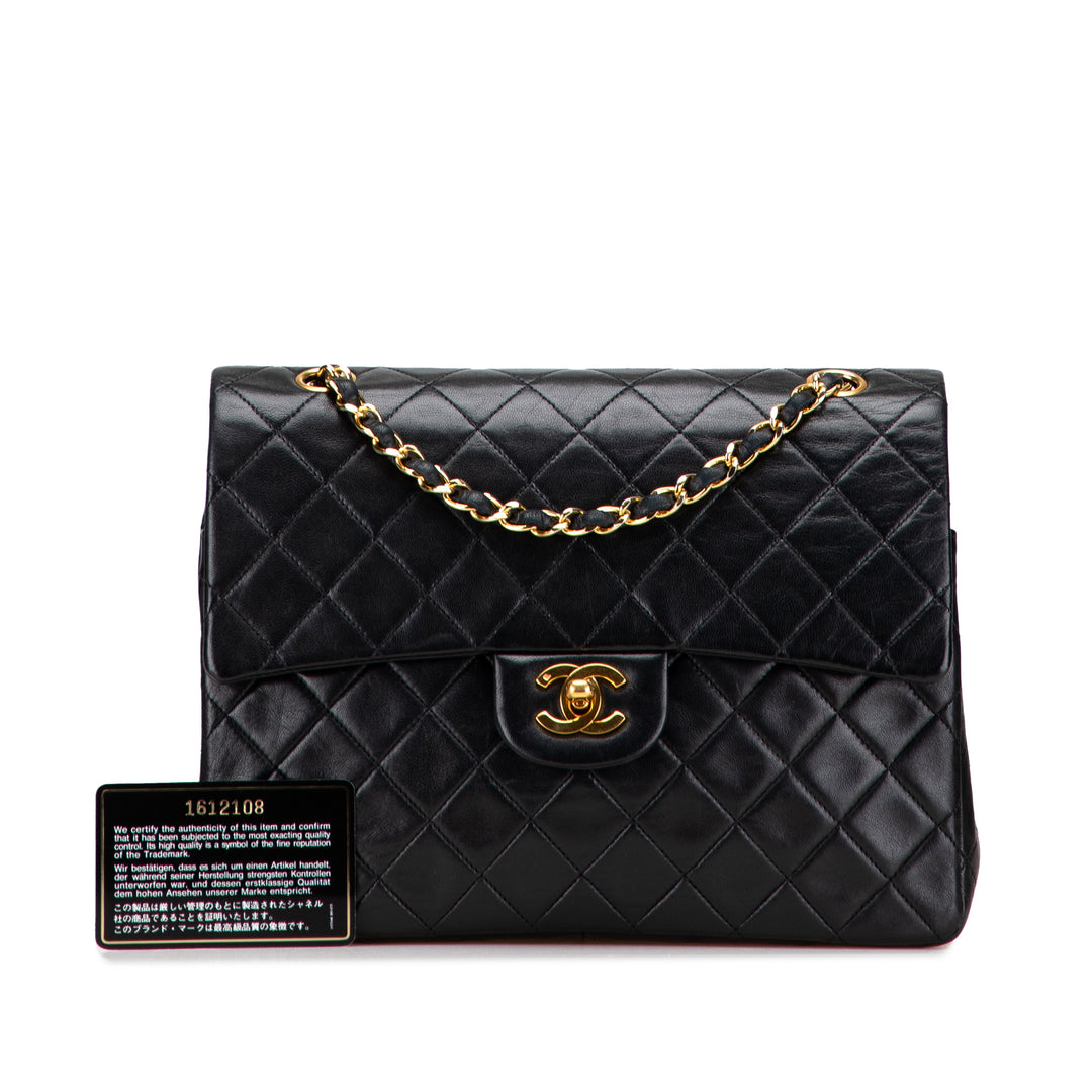 Chanel Medium Tall Classic Cuir d’agneau Double rabat Noir