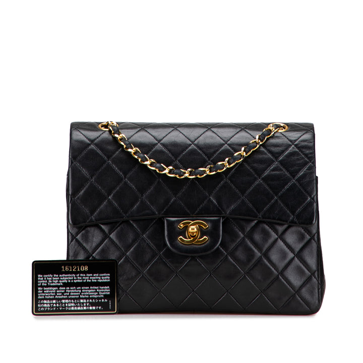 Chanel Medium Tall Classic Cuir d’agneau Double rabat Noir