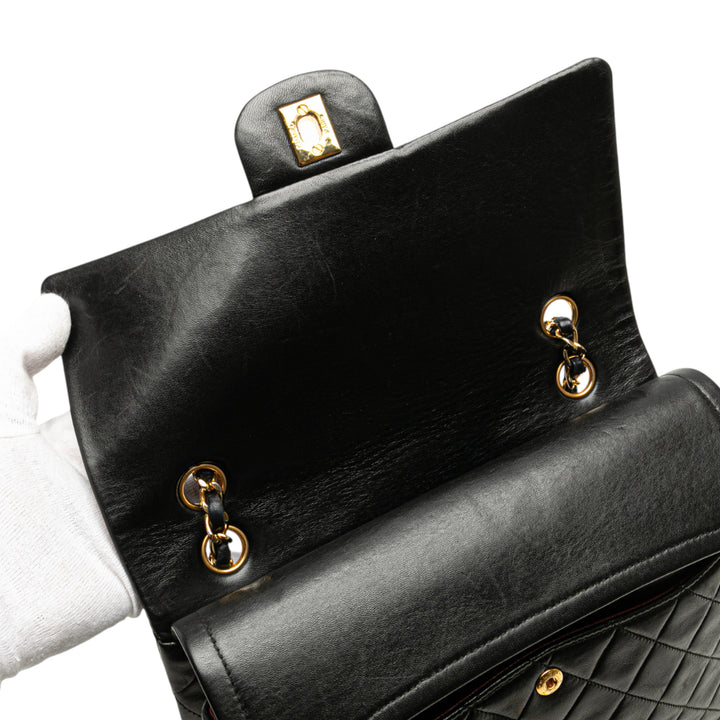 Chanel Medium Tall Classic Cuir d’agneau Double rabat Noir