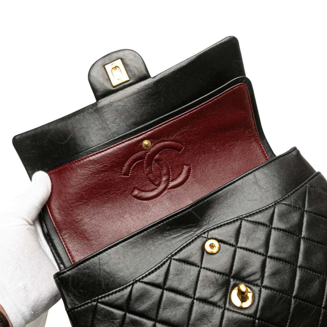 Chanel Medium Tall Classic Cuir d’agneau Double rabat Noir