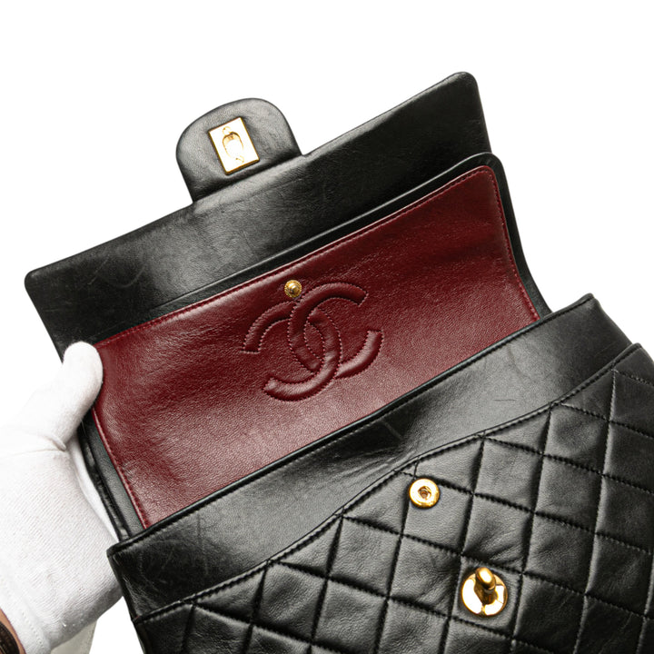 Chanel Medium Tall Classic Cuir d’agneau Double rabat Noir