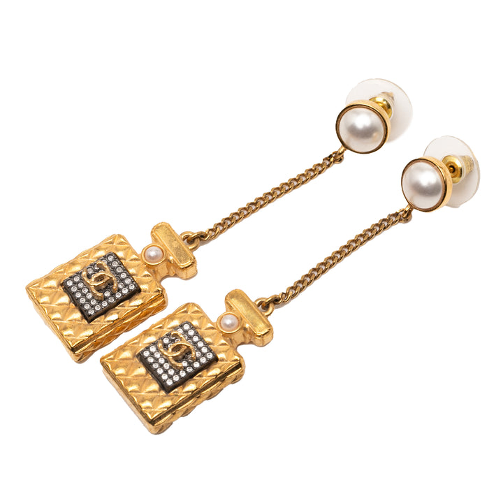 Chanel CC plaqué Perles fantaisie et Rhinestones Perfume Bottle Chain pendantes Boucle d’oreilles