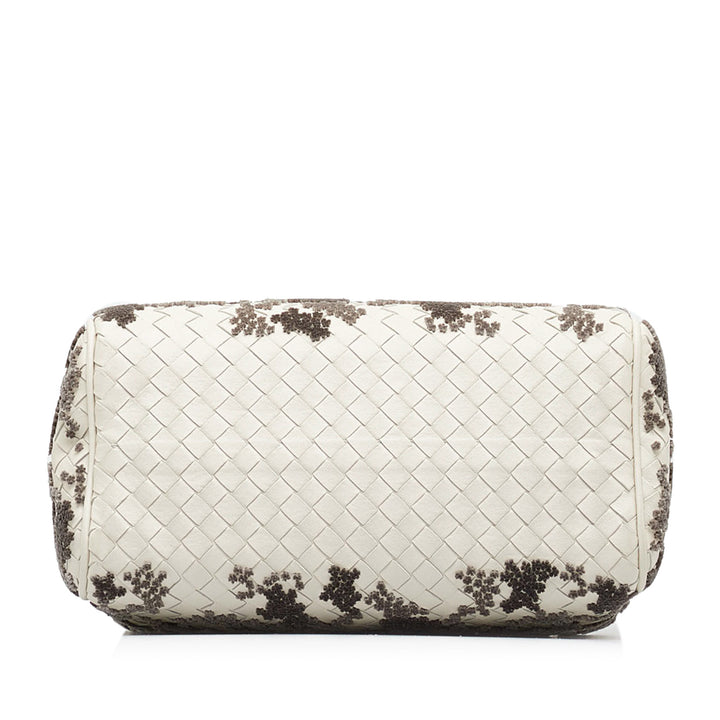 In Mist Intrecciato Flocked Velvet Bouquet Duffel Bag White - Gaby Paris