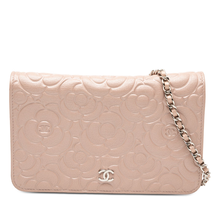 Chanel CC embossé Cuir d’agneau Camellia Wallet on Chain