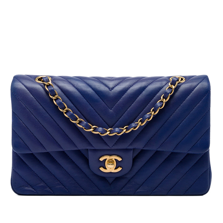 Classic Chevron Double rabat Moyen Cuir d'agneau Bleu