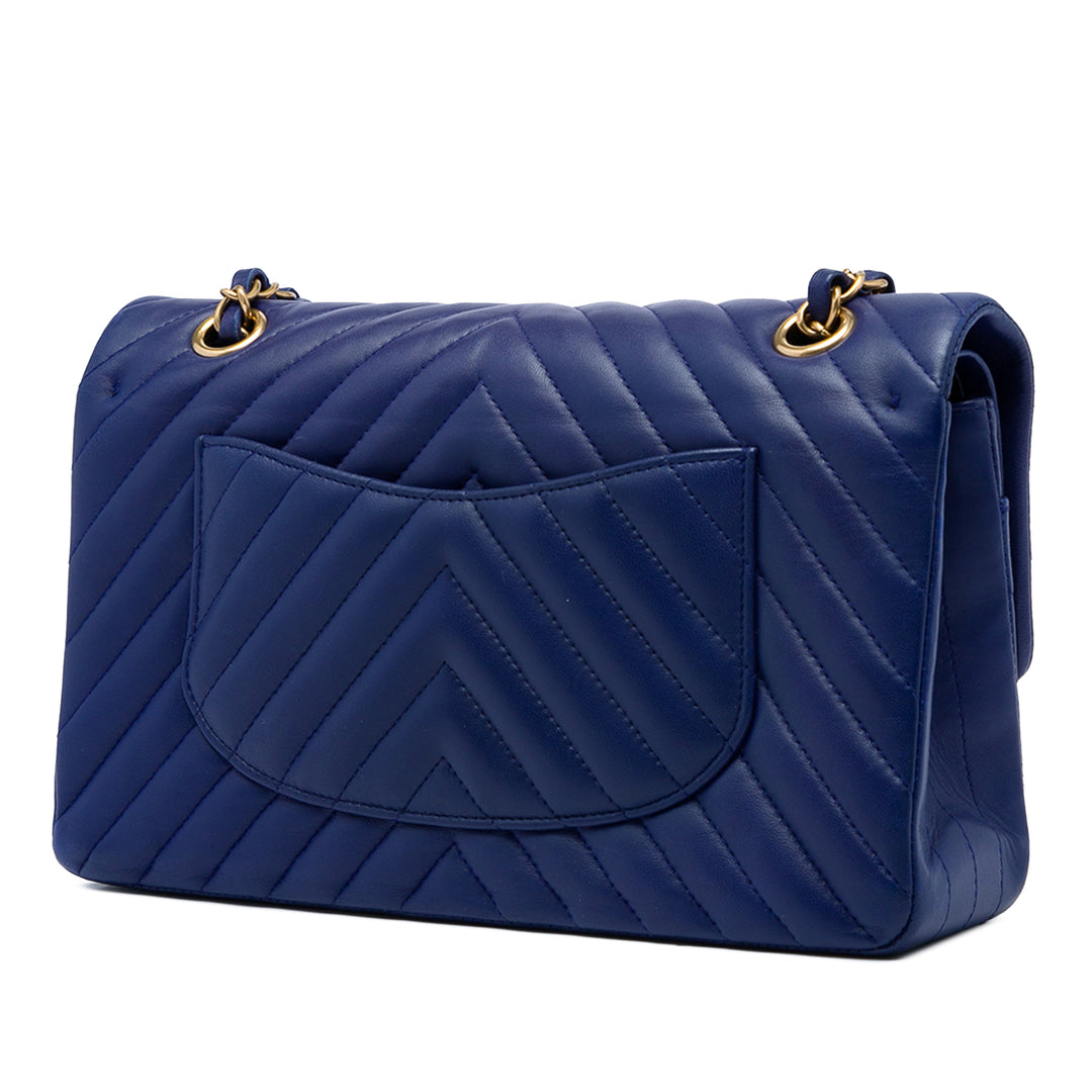 Classic Chevron Double rabat Moyen Cuir d'agneau Bleu