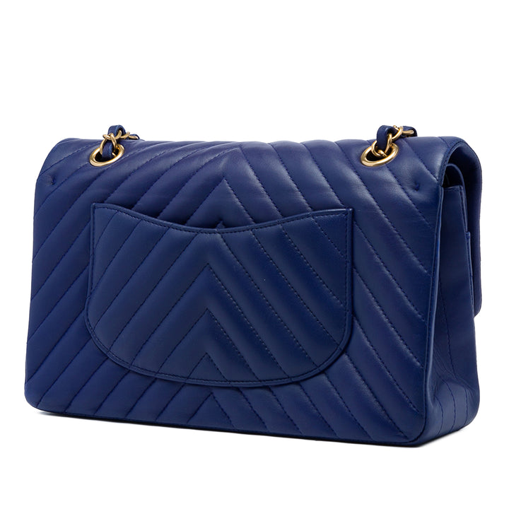 Classic Chevron Double rabat Moyen Cuir d'agneau Bleu