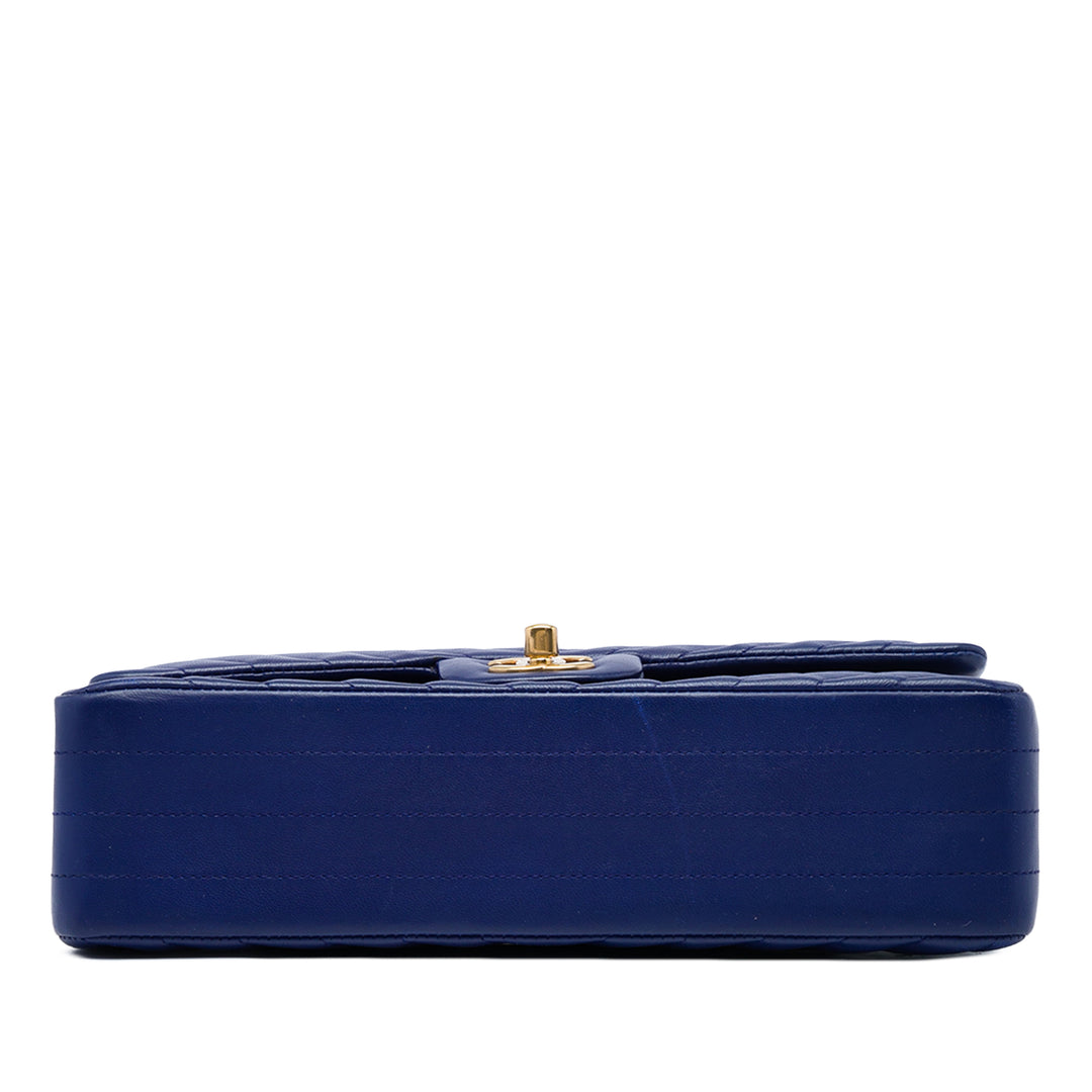 Classic Chevron Double rabat Moyen Cuir d'agneau Bleu