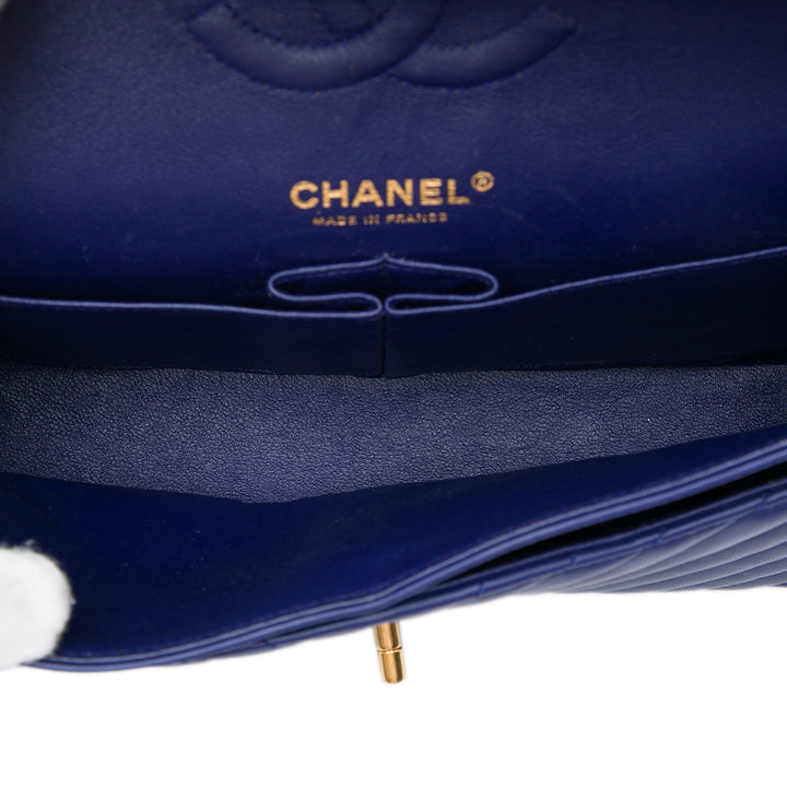 Classic Chevron Double rabat Moyen Cuir d'agneau Bleu