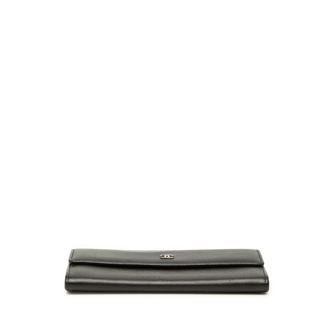 Chanel CC à rabat Portefeuille long Cuir caviar Noir – vue 3 – GABY PARIS