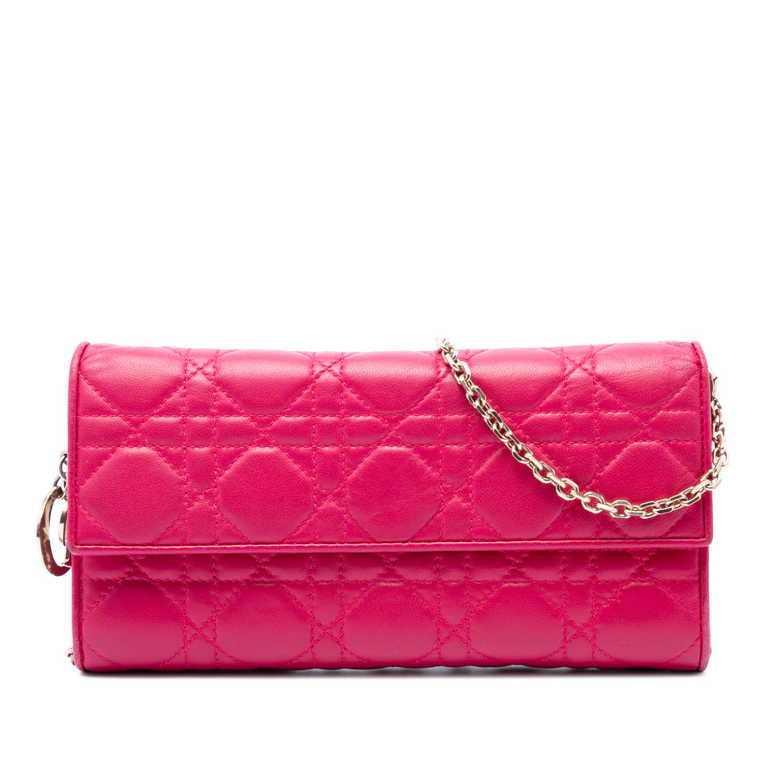 Dior Cannage Lady Dior Wallet on Chain Cuir d'agneau Rose – vue principale – GABY PARIS