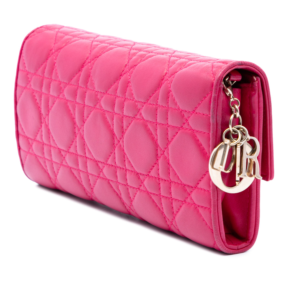 Dior Cannage Lady Dior Wallet on Chain Cuir d'agneau Rose – vue 2 – GABY PARIS