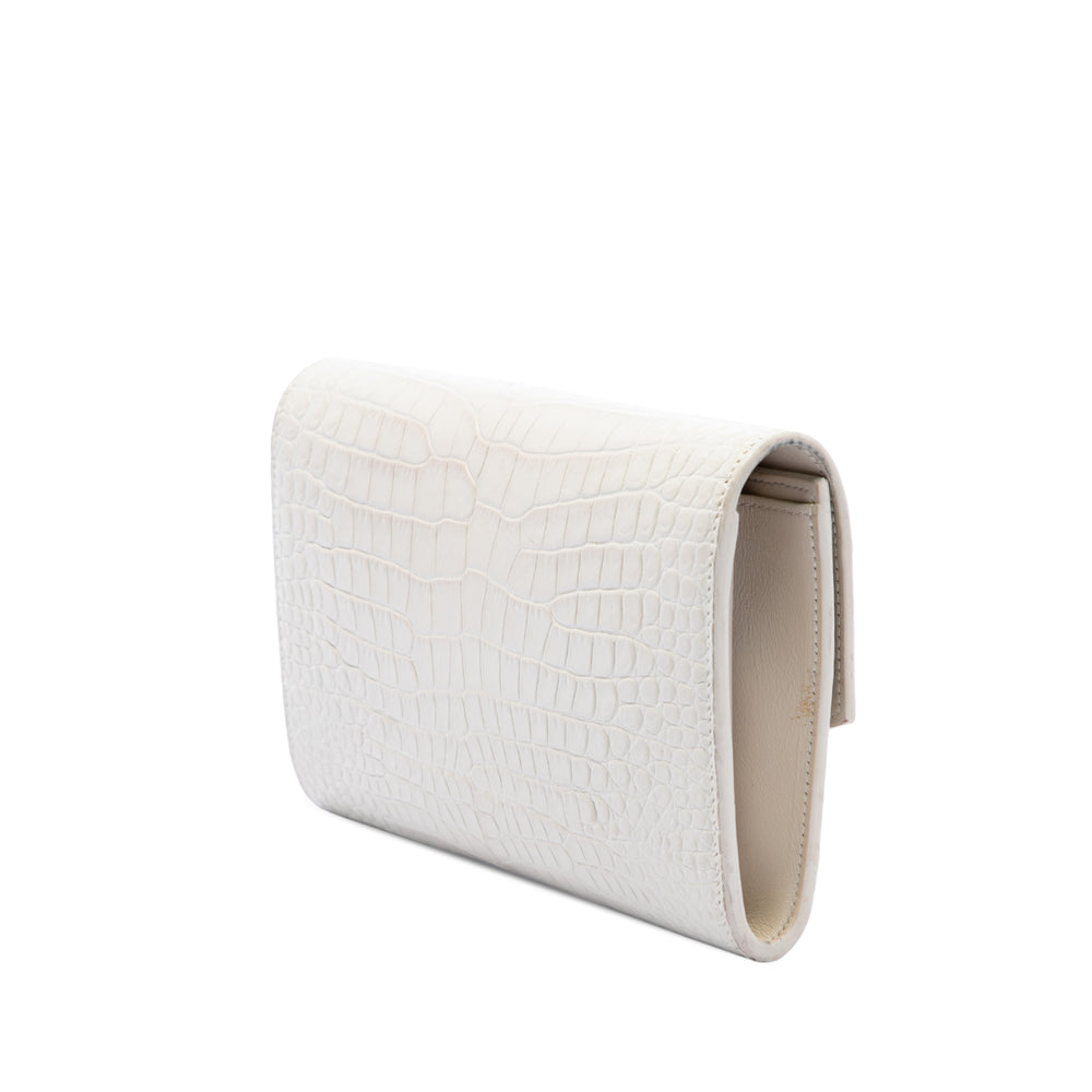 Saint Laurent Croc embossé Uptown Chaîne Portefeuille Blanc – vue 2 – GABY PARIS