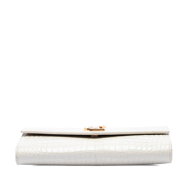 Saint Laurent Croc embossé Uptown Chaîne Portefeuille Blanc – vue 3 – GABY PARIS