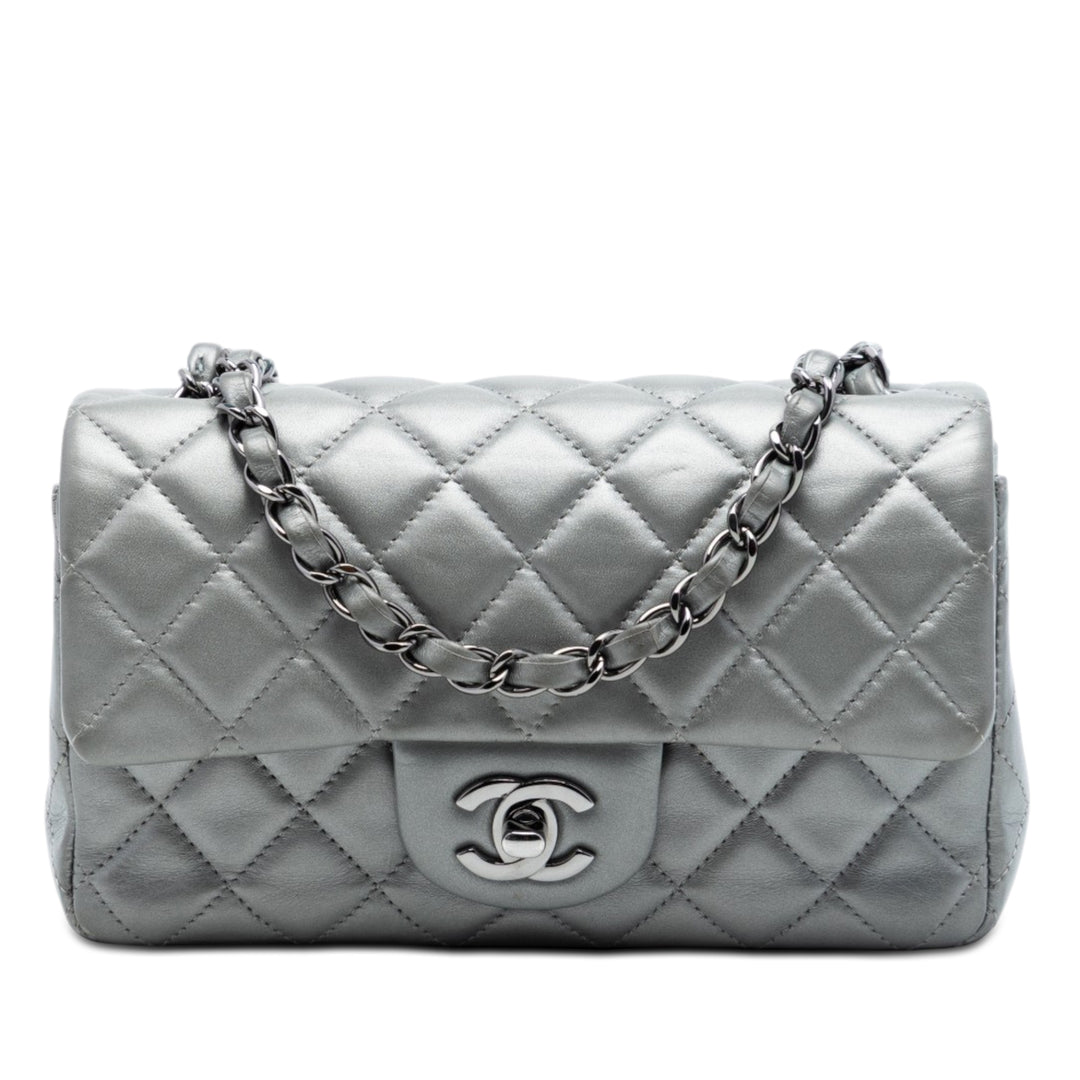 Chanel Mini Rectangular Classic Metallic Cuir d’agneau Simple rabat