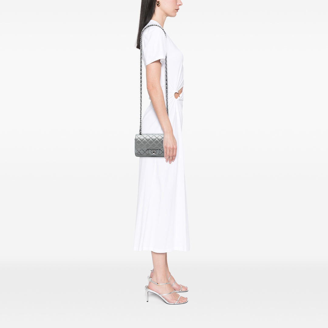 Chanel Mini Rectangular Classic Metallic Cuir d’agneau Simple rabat