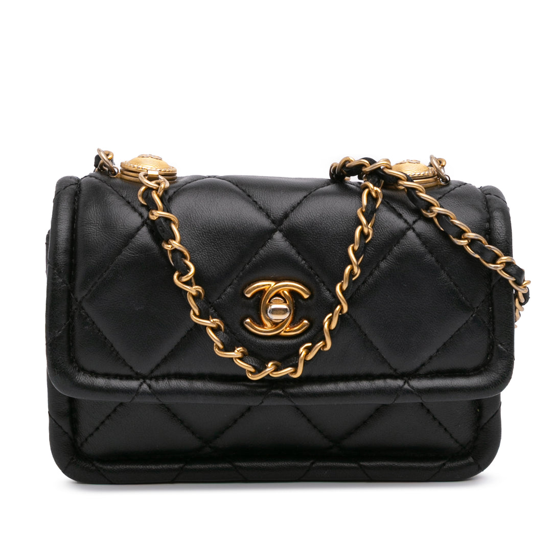 Mini Lambskin Button On Top Flap Black - Gaby Paris
