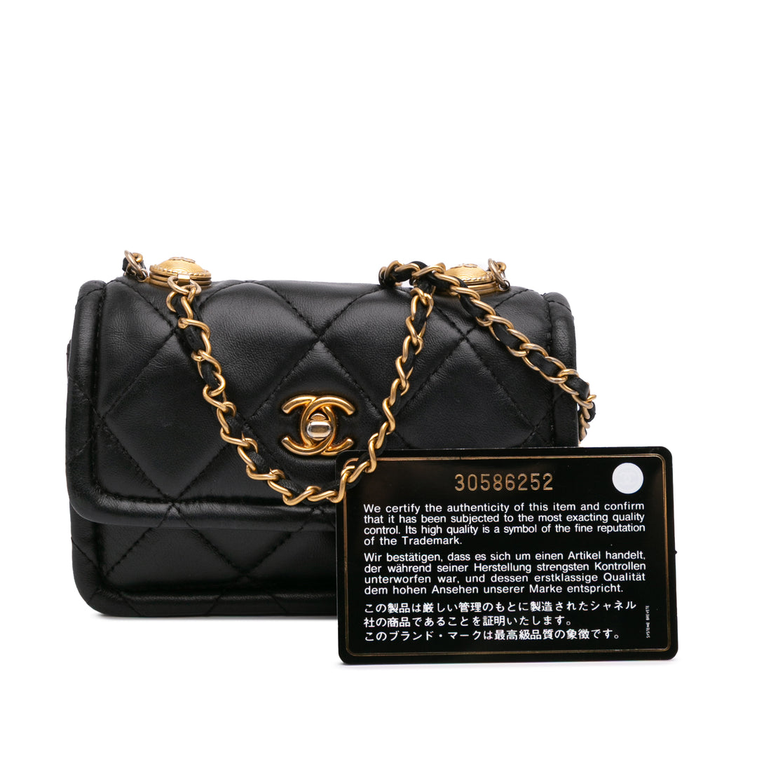 Mini Lambskin Button On Top Flap Black - Gaby Paris