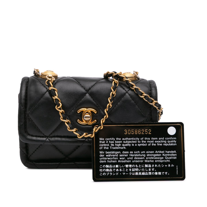 Mini Lambskin Button On Top Flap Black - Gaby Paris