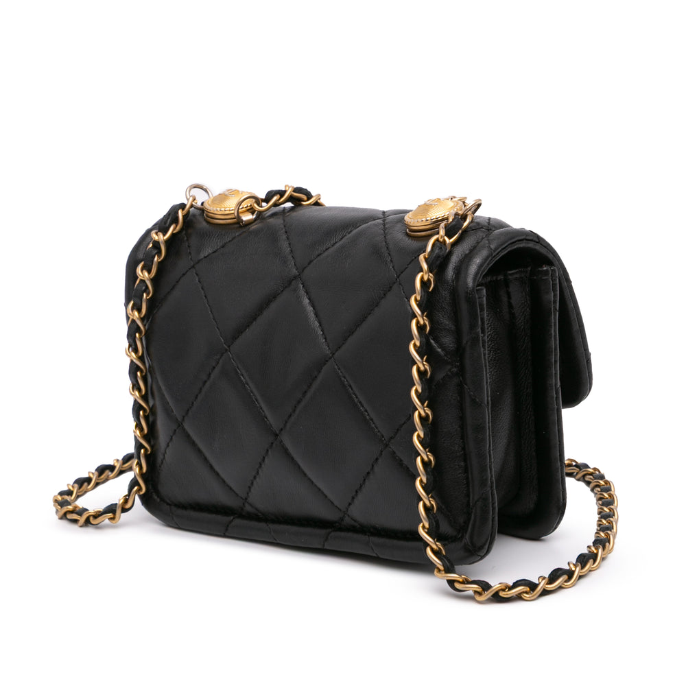 Mini Lambskin Button On Top Flap Black - Gaby Paris