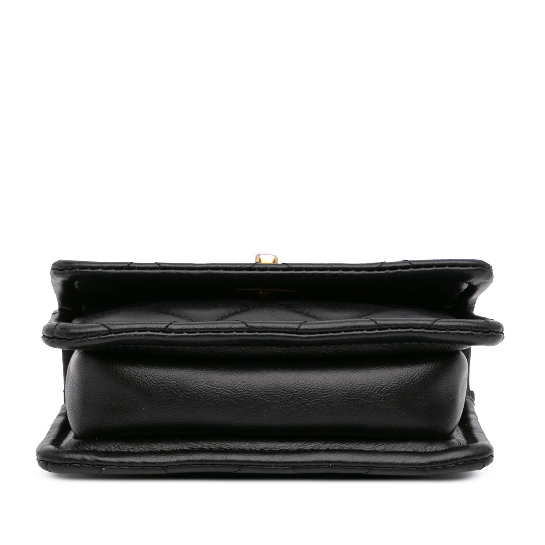 Mini Lambskin Button On Top Flap Black - Gaby Paris